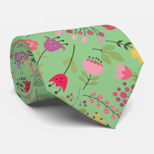 Spring Wildflowers Floral on Greek Garden Green Neck Tie