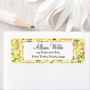 Spring Wildflowers Floral Pattern Lemon Yellow Label