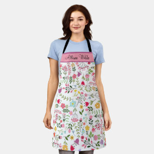 Spring Wildflowers Florals on White Personalized Apron
