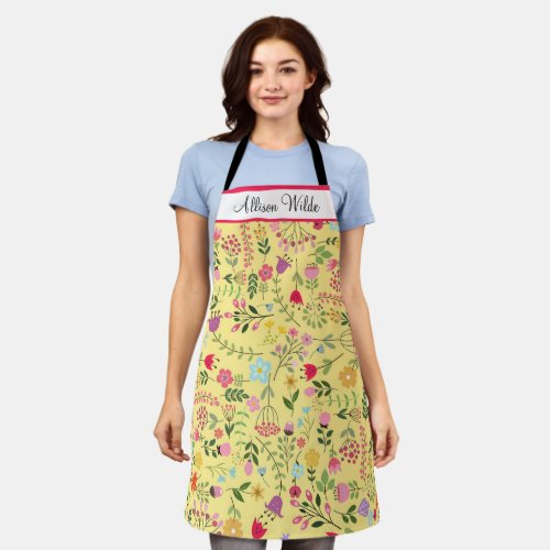 Spring Wildflowers Florals on Yellow Personalized Apron