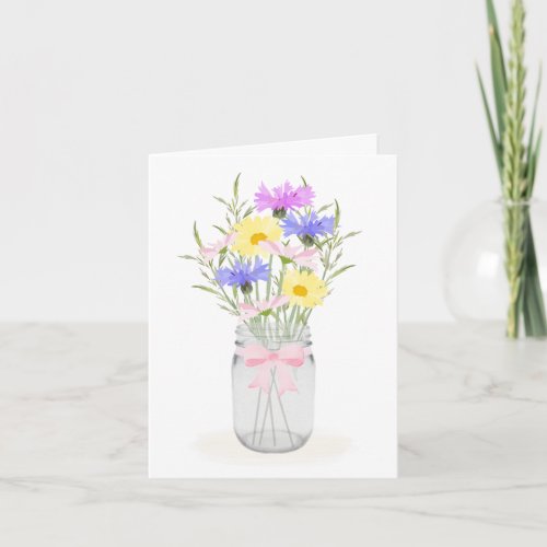 Spring Wildflowers in Mason Jar Vase All Occasion Card