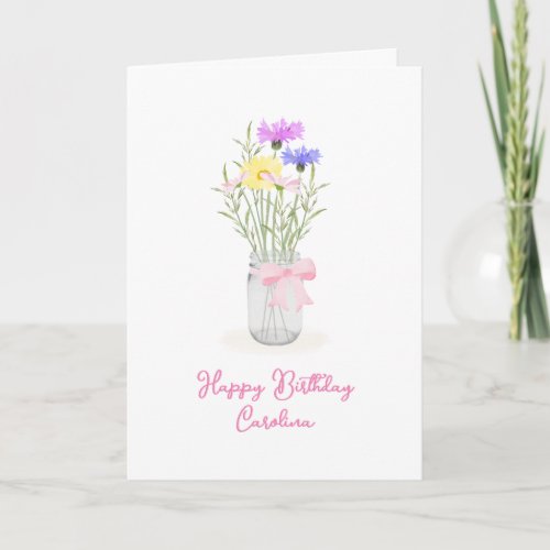Spring Wildflowers in Mason Jar Vase Girl Birthday Card