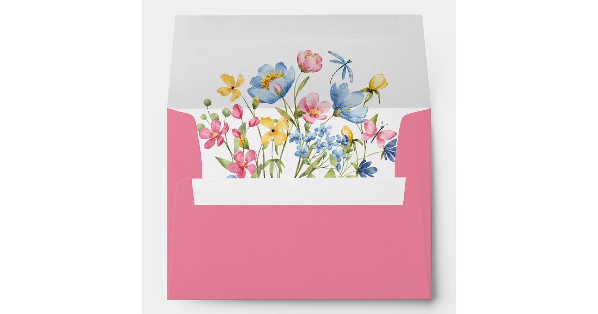 Spring Wildflowers Insert Pink Envelope | Zazzle