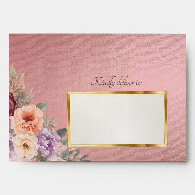 Spring Wildflowers & Leaf Monogram - Rose Gold Envelope (Front)