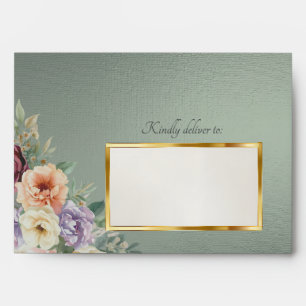 Spring Wildflowers & Leaf Monogram - Sage Envelope