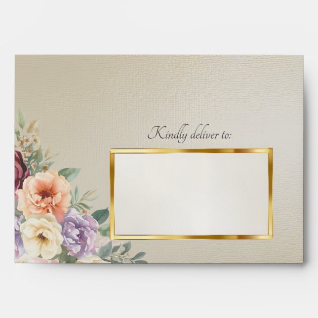 Spring Wildflowers & Leaf Monogram - Wheat Envelope (Front)