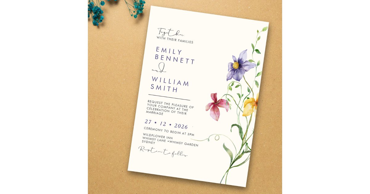 Spring Wildflowers Modern Boho Rustic Wedding Invitation | Zazzle