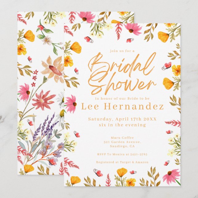 Spring Wildflowers Modern Bridal Shower Invitation (Front/Back)