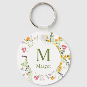 Spring wildflowers monogrammed keychain