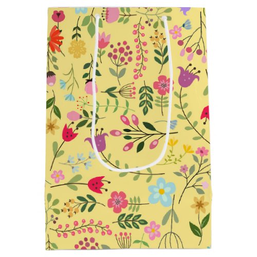 Spring Wildflowers on Butter Yellow Medium Gift Bag