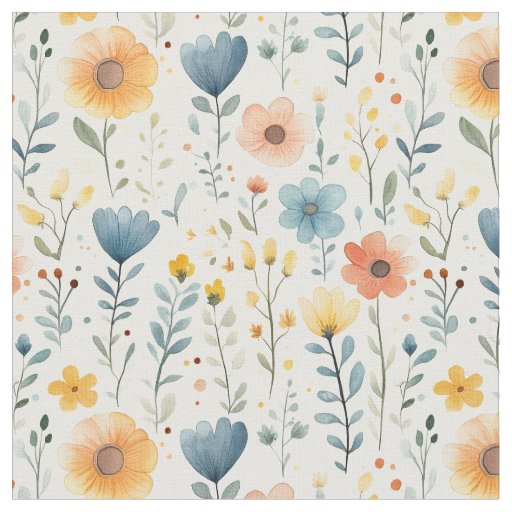 Spring Wildflowers on Off White Fabric