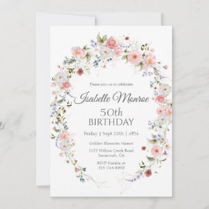 Spring Wildflowers Purple Pink 50th Birthday Invitation