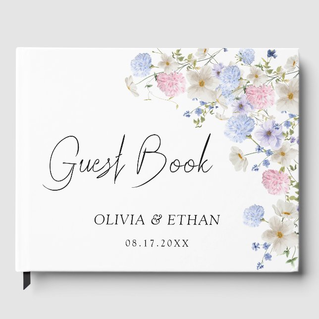 Spring Wildflowers Purple Pink Wedding Guest Book (Front)