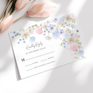 Spring Wildflowers Purple Pink Wedding RSVP Card