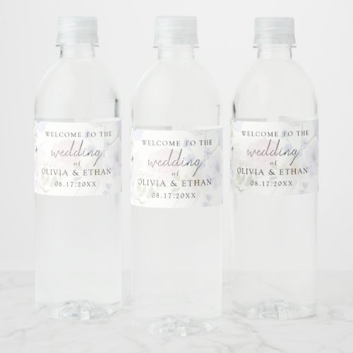 Spring Wildflowers Purple Pink Wedding Water Bottle Label