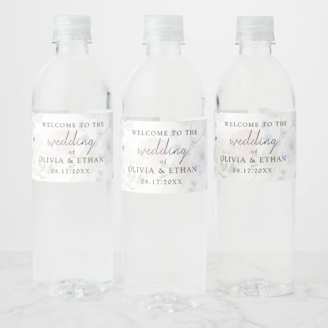Spring Wildflowers Purple Pink Wedding Water Bottle Label (Bottles)