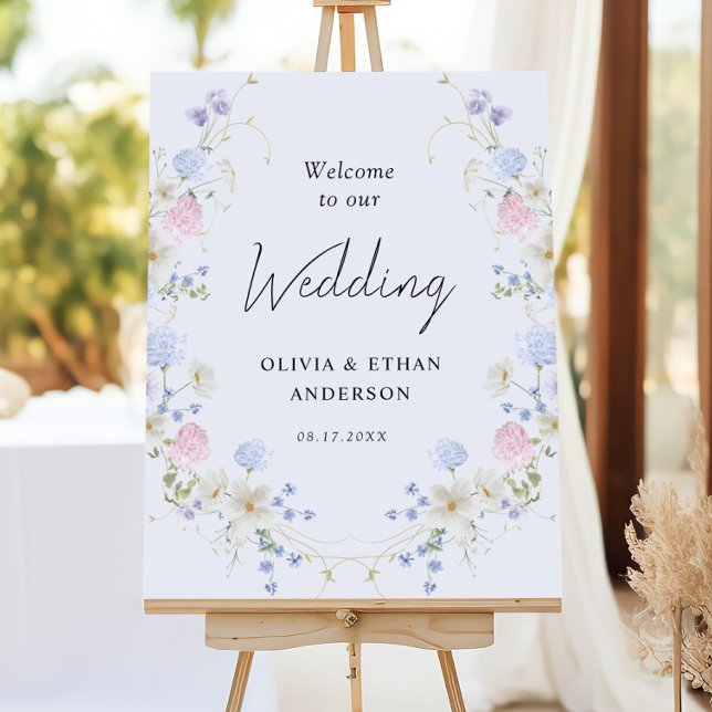 Spring Wildflowers Purple Pink Wedding Welcome Foam Board (Creator Uploaded)