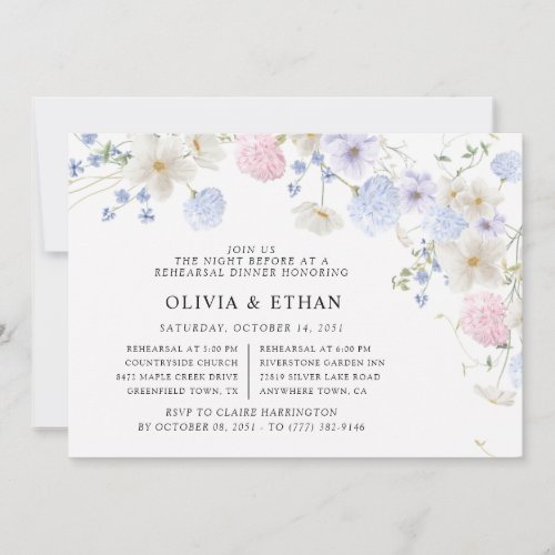 Spring Wildflowers Purple Wedding Rehearsal Dinner Invitation