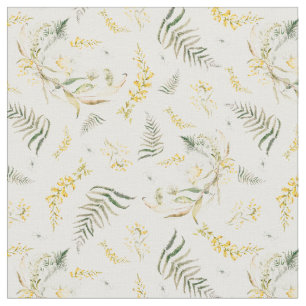 Spring Wildflowers Watercolor Boho Fabric