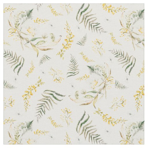 Spring Wildflowers Watercolor Boho Fabric