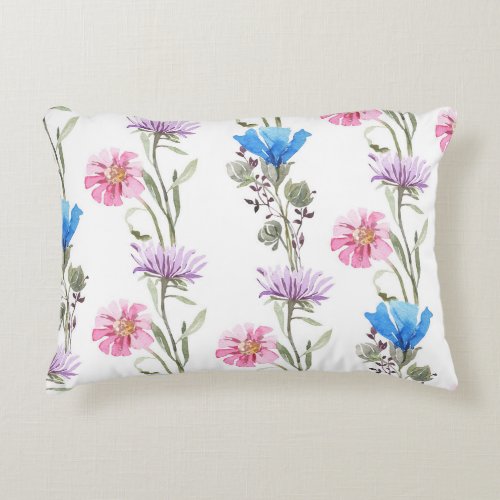 Spring wildflowers watercolor botanical pattern accent pillow