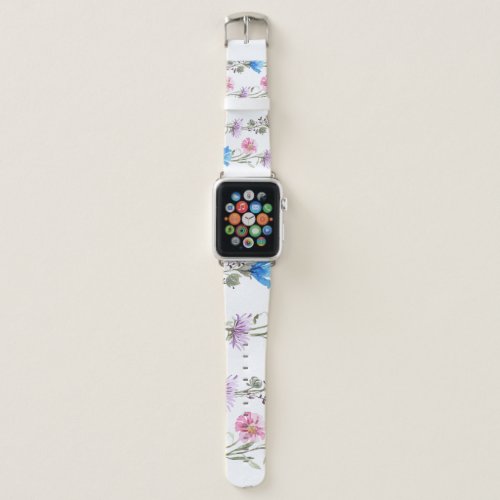 Spring wildflowers watercolor botanical pattern apple watch band
