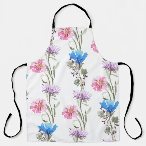 Spring wildflowers watercolor botanical pattern apron