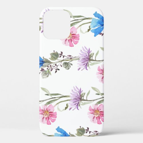 Spring wildflowers watercolor botanical pattern iPhone 12 case