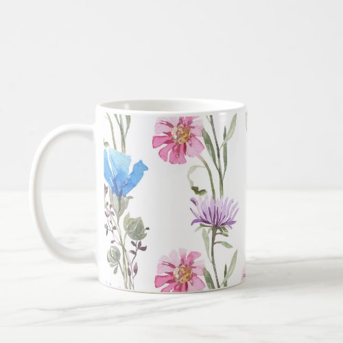 Spring wildflowers watercolor botanical pattern coffee mug
