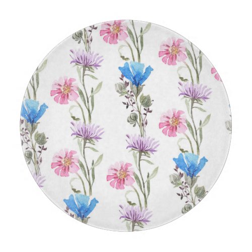 Spring wildflowers watercolor botanical pattern cutting board