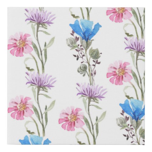 Spring wildflowers watercolor botanical pattern faux canvas print