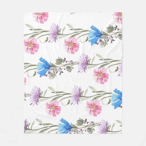 Spring wildflowers watercolor botanical pattern fleece blanket