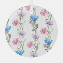 Spring wildflowers: watercolor botanical pattern. glass ornament