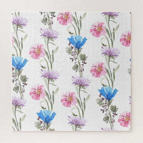 Spring wildflowers watercolor botanical pattern jigsaw puzzle