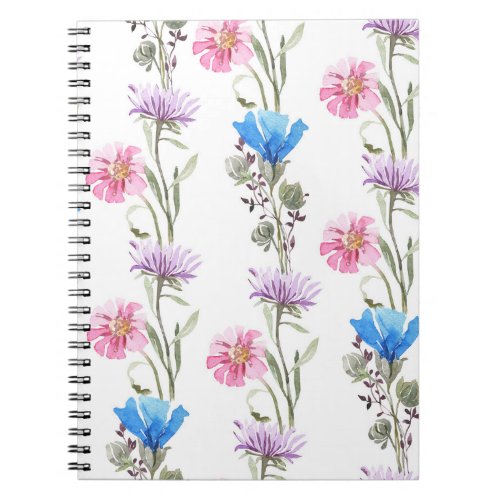 Spring wildflowers watercolor botanical pattern notebook