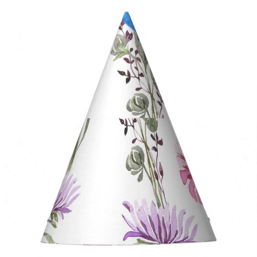 Spring wildflowers watercolor botanical pattern party hat