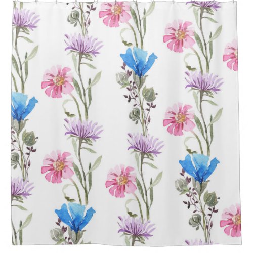 Spring wildflowers watercolor botanical pattern shower curtain