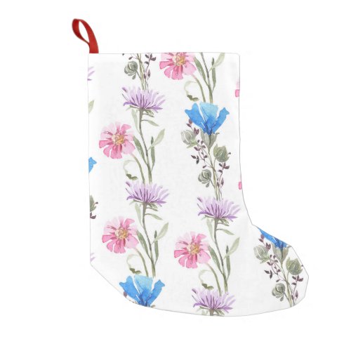 Spring wildflowers watercolor botanical pattern small christmas stocking