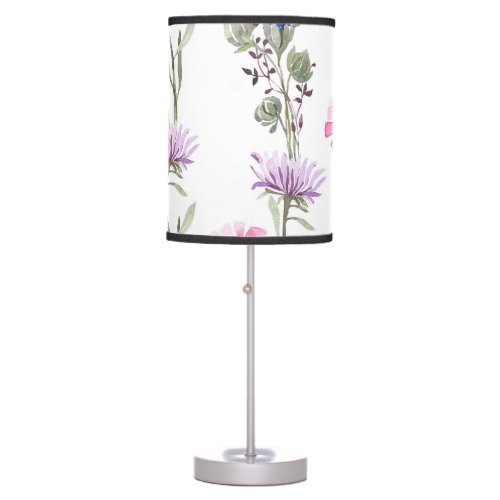 Spring wildflowers watercolor botanical pattern table lamp