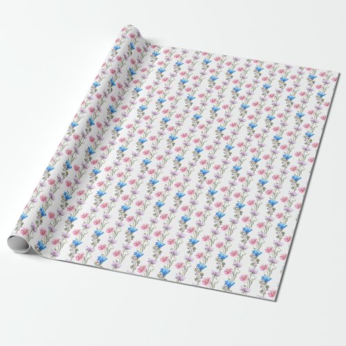 Spring wildflowers watercolor botanical pattern wrapping paper