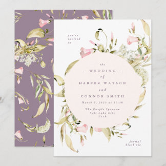 Spring Wildflowers Watercolor Round Frame Wedding Invitation