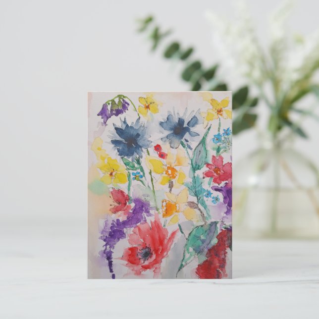 Spring Wildflowers Watercolour Card (Standing Front)