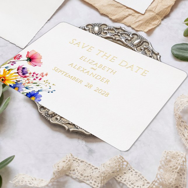 Spring Wildflowers Wedding Save the Date  Foil Invitation (Creator Uploaded)