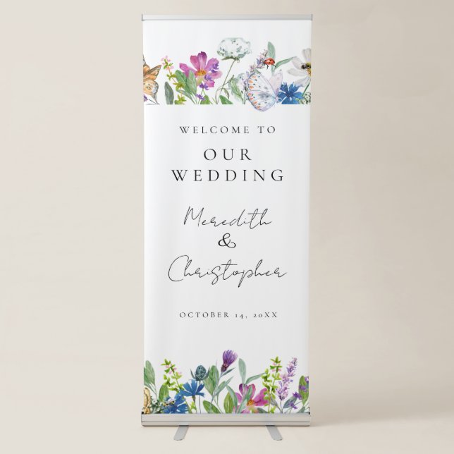 Spring Wildflowers Welcome To Our Wedding Retractable Banner (Front)