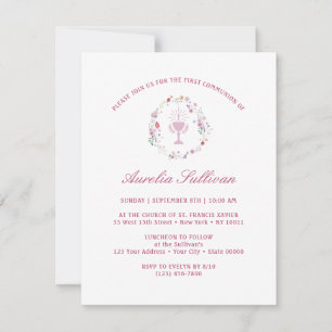 Spring Wildflowers Wreath First Communion Invitation