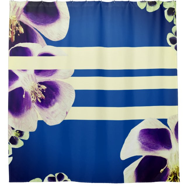Spring will sing Floral blue white Shower curtain (Front)