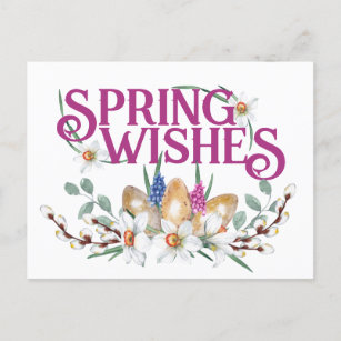 Spring Wishes Floral Eggs Pagan Equinox Postcard