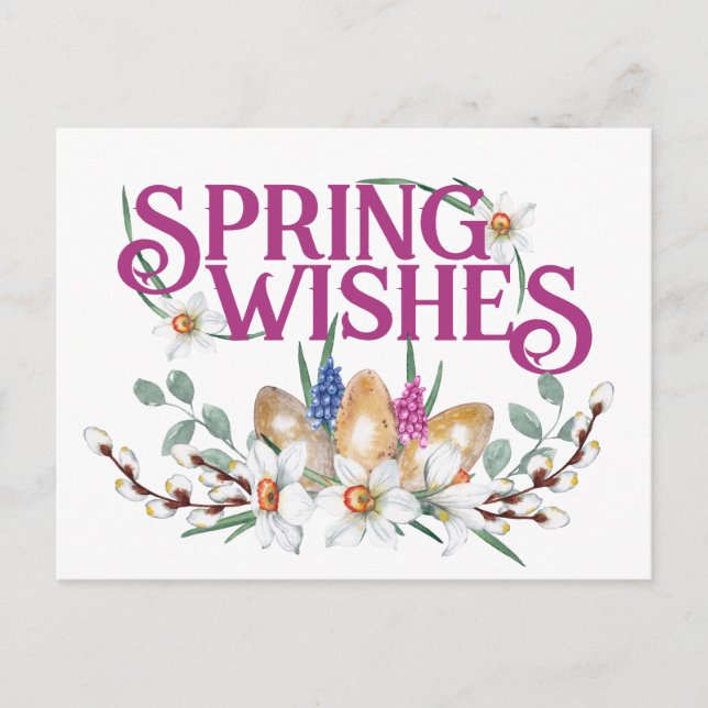 Spring Wishes Floral Eggs Pagan Equinox Postcard (Front)