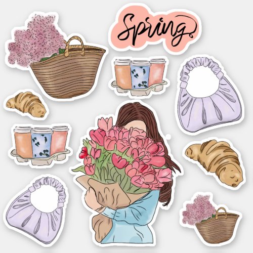 Spring Womans Flowers Stickers 