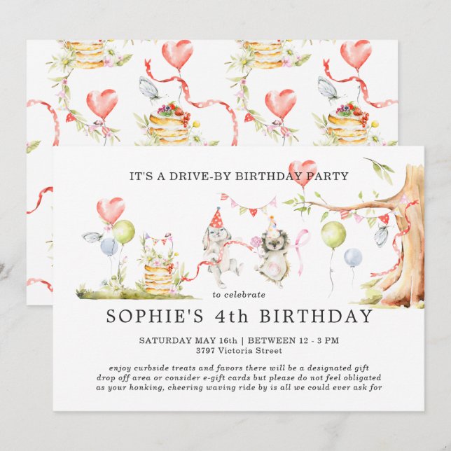 Spring Woodland | Drive-By Birthday Invitation (Front/Back)